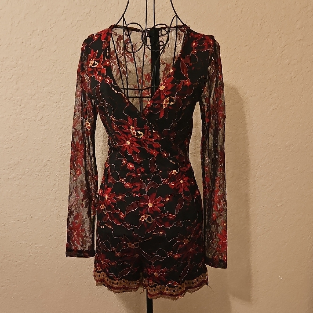 Chic Long Sleeve Floral Lace Dress
